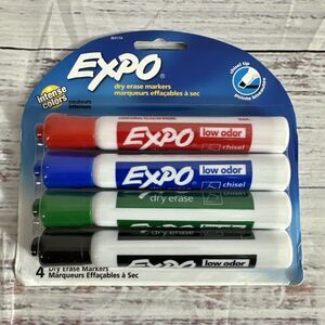 Expo Dry Erase Markers Assorted Colors, Chisel Tip 4 Count New